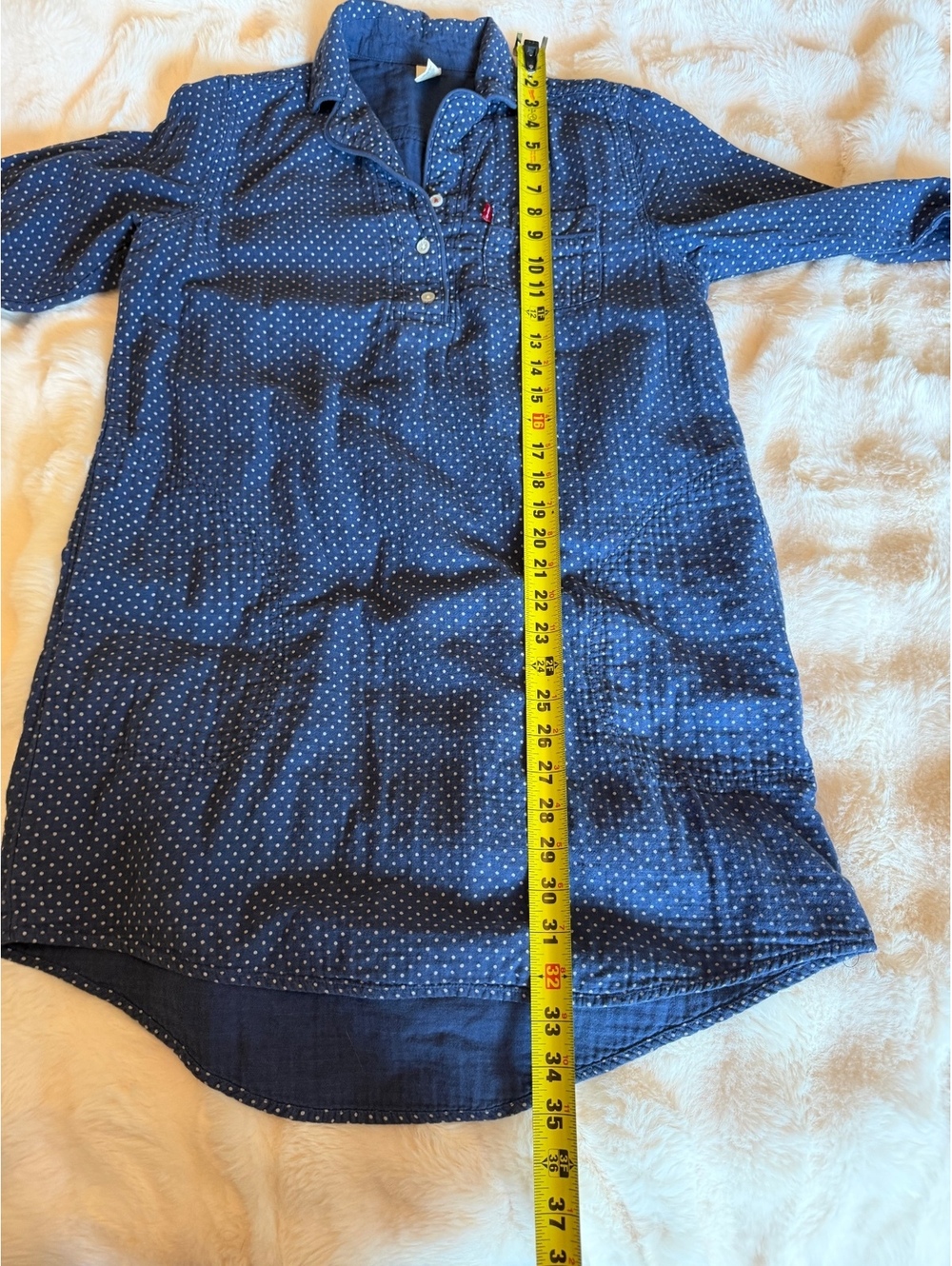 Levi's Women's Blue Polka Dot Long Sleeve Shirt Dress Size S - Picture 5 of 6